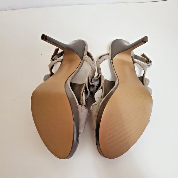 Limelight Women's Shoes 10 Ruffle 4" Heel Gray Suede Open Toe Sling Back Ella - Picture 11 of 15